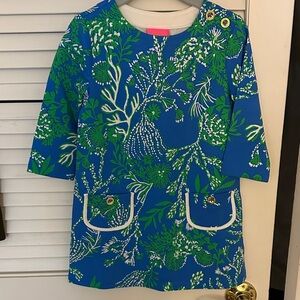 Lilly Pulitzer Blue and Green Floral Dress, Girls, xs